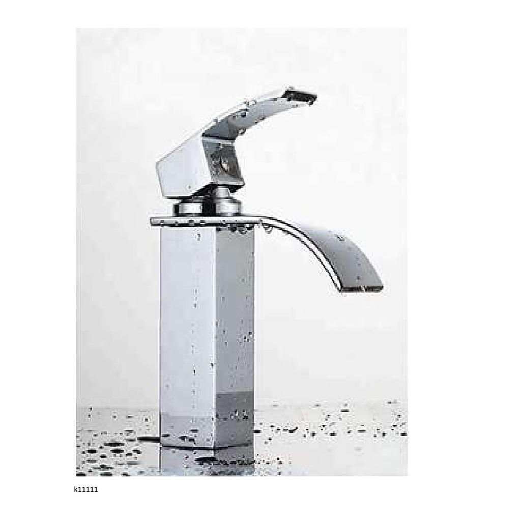 Moderno, Mezclador Monomando Lavabo, Grifo de Baño Cascada con Prima Valvula de Ceramica, Agua Fria y Caliente, Cromado